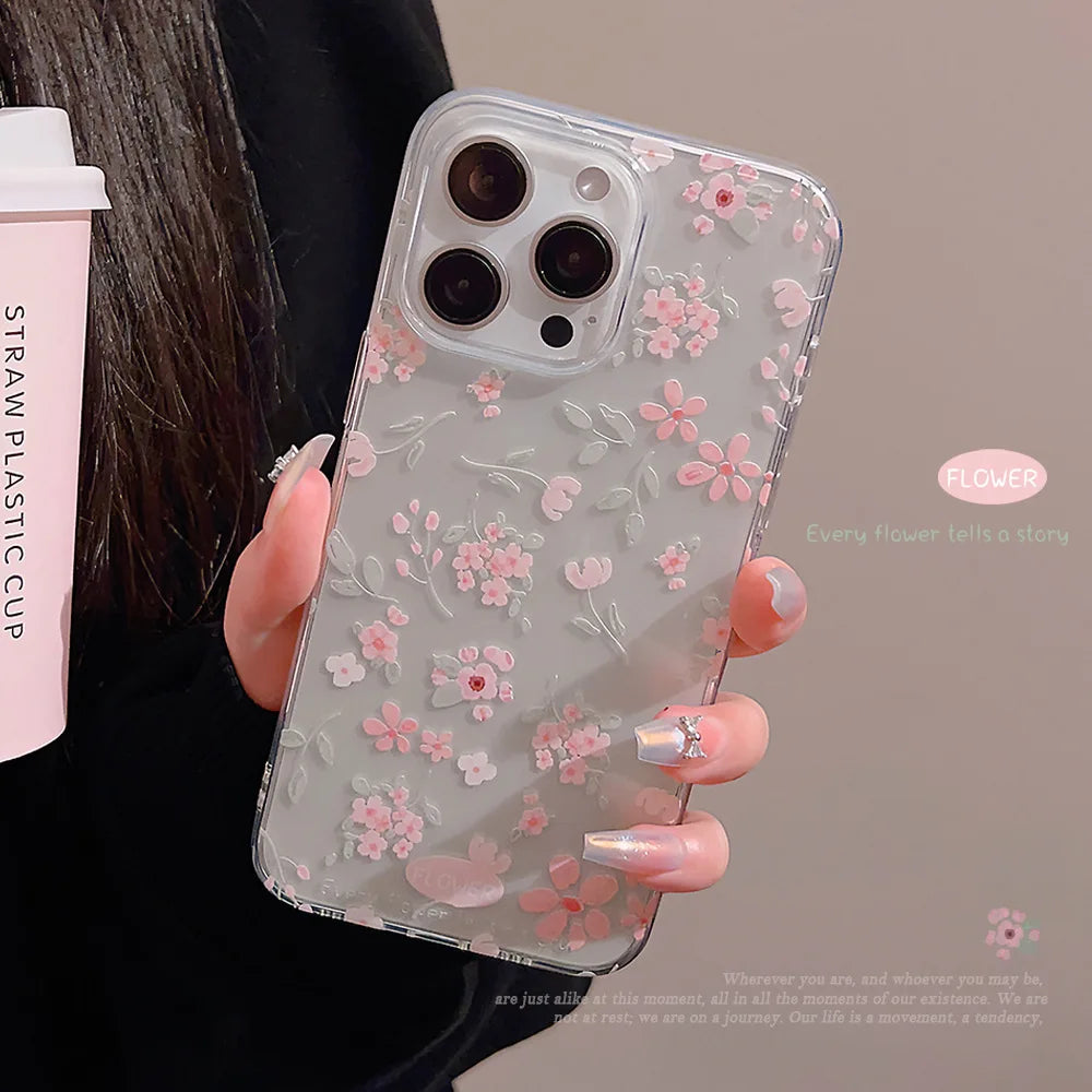 Cute Phone Cases - Flower Branch Pattern For iPhone 16, 15, 14, 13, 12, 11 Pro Max, XS, XR, 7 8 Plus - Matte Soft Silicone Bumper Cover