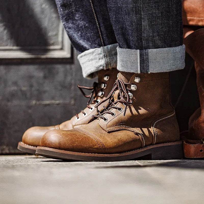 Maden First Layer Cowhide 8111 Ankle Boots Vintage Genuine Leather Paratrooper Motorcycle Boots Autumn Men Casual Safety Shoes