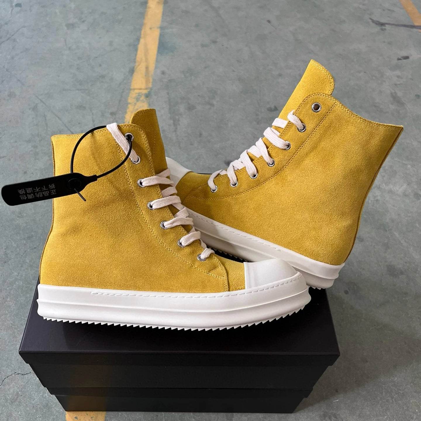Brand Men Shoe Casual High Top Women Sneaker Yellow Ankle Boot Fashion Zip Thick-sole Ricks Summer Owens Cowhide Flat Shoe - Touchy Style