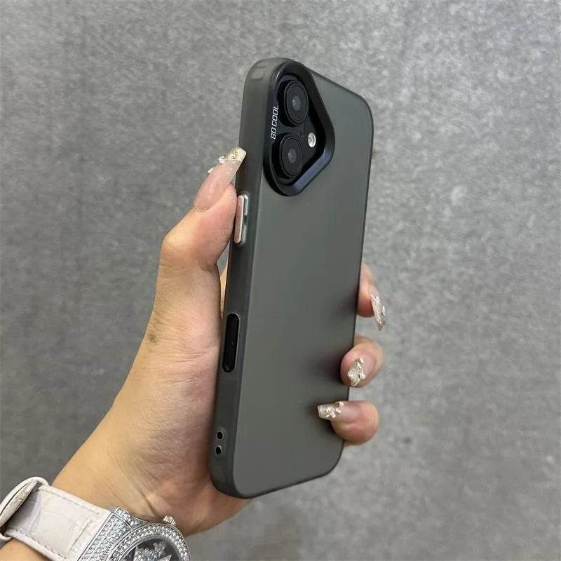 16e Silver IMD Metallic Aurora Matte Case For Phone 16 15 14 Pro Max 13 12 mini 11 16E Wristband Lanyard Slim Shockproof Cover - Touchy Style