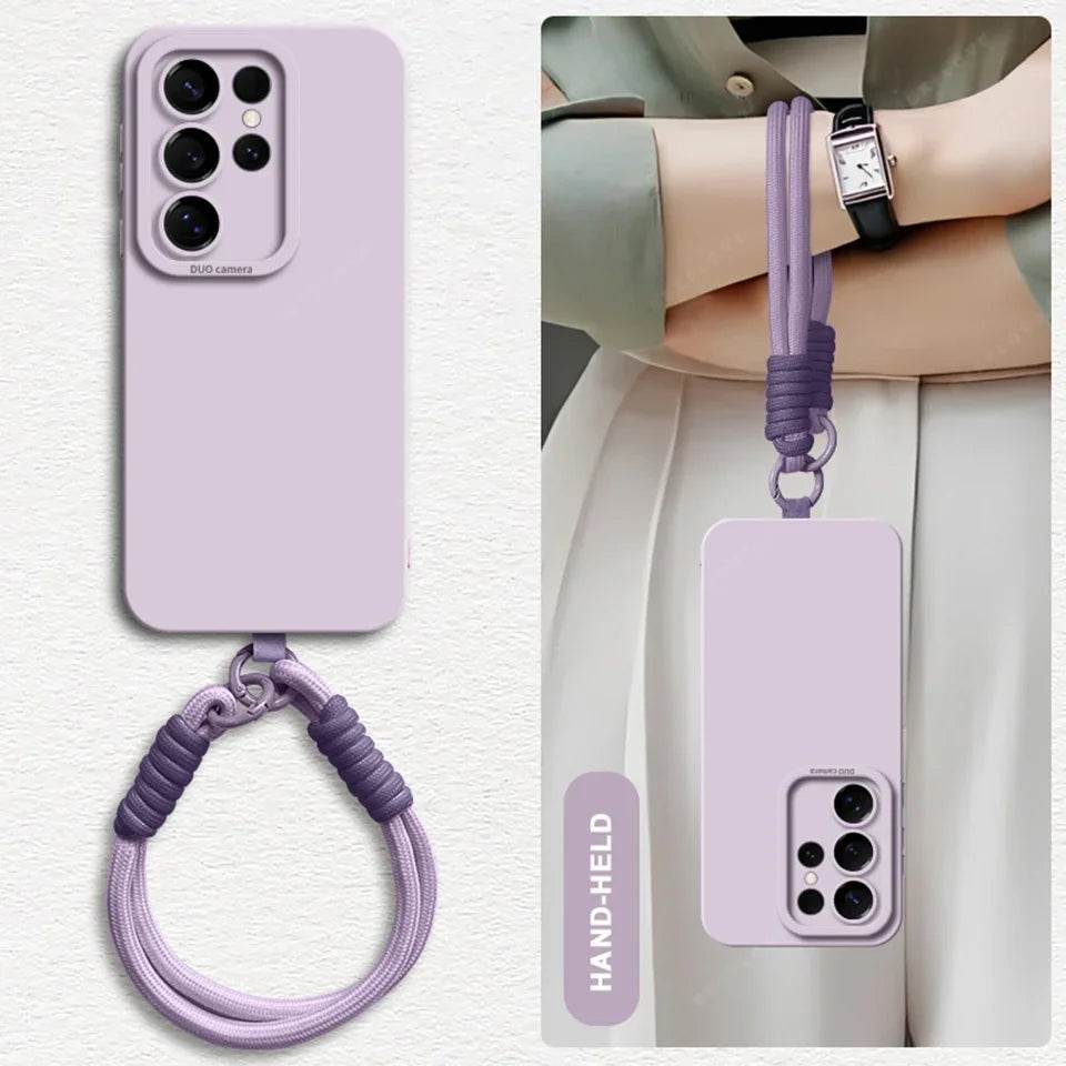 Liquid Silicone Wrist Strap Phone Case For Galaxy S24 S23 S22 S25 Ultra Plus A54 A53 A52 A55 5G Lanyard Original Cover - Touchy Style