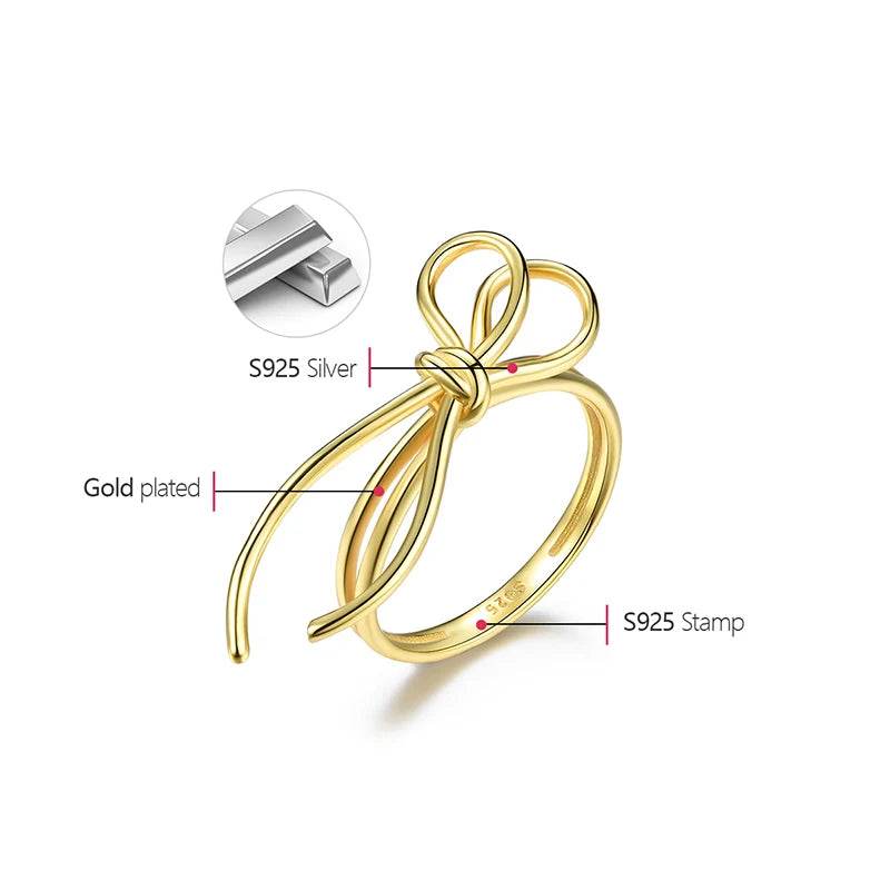Lotus Fun 18K Gold Exquisite Lovely Knot Long Tassel Dating Rings for Women Gift Real 925 Sterling Silver Original Fine Jewelry - Touchy Style