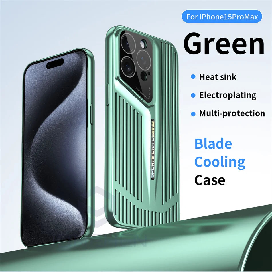 Luxury Heat Dissipation Blade Ultra thin Case For iPhone 15 14 13 12 16 Pro Max Skin Protection Fashion Shockproof Lens PC Cover
