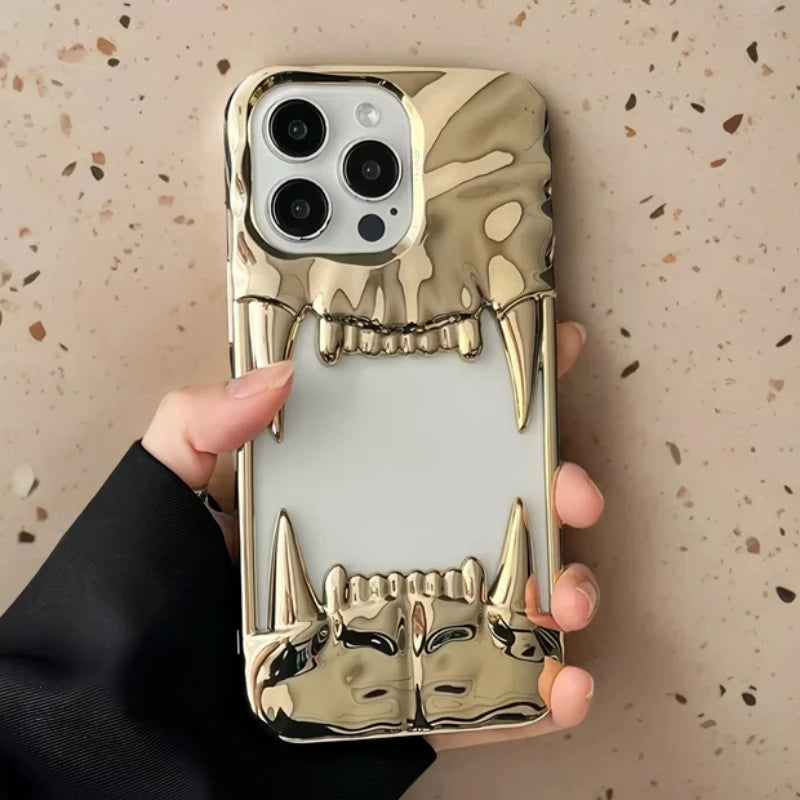 Luxury Electroplated 3D Pleated Canine Tooth Case for iphone 16 Pro Max 11 12 13 14 15 Pro Max Plus Soft Bumper Shockproof Cover