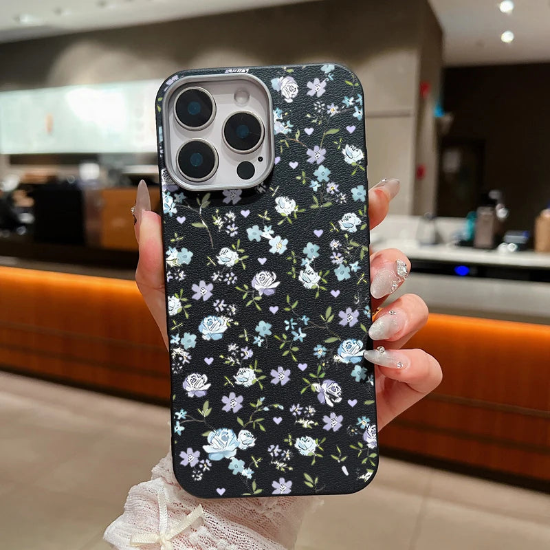 Blue Rose Flower Print Phone Case For iPhone 15 Case iPhone 16 14 13 12 Pro Max 14 Plus 11 Shockproof Leather Texture TPU Cover