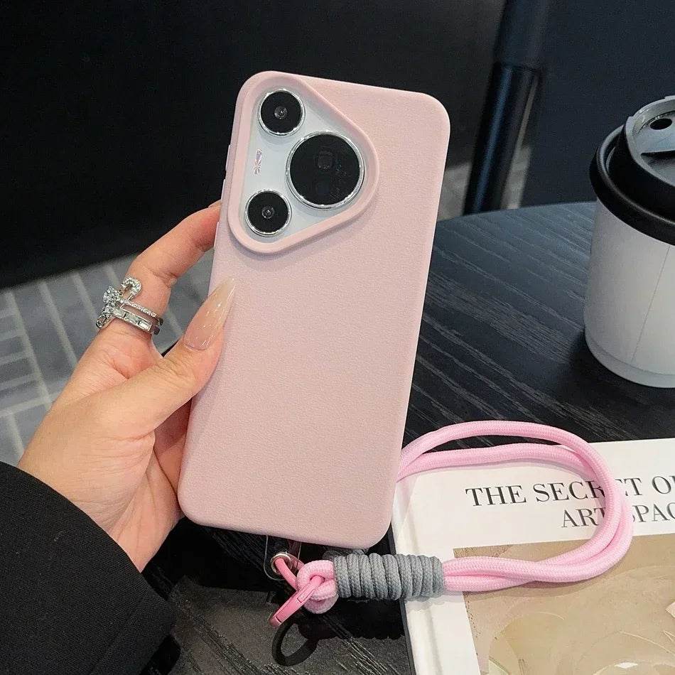 Litchi Pattern Leather Wrist Strap Case for Huawei P70 Pura 70 Ultra P60 P50 Pro Mate 40 50 60 Pro Plus Soft Lanyard Cases Cover - Touchy Style