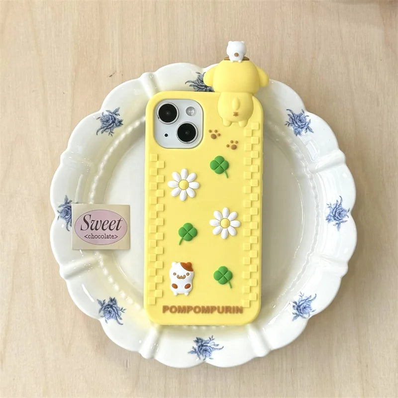 Cute 3D Cartoon PomPomPurin Phone Case For iPhone 16 15 14 13 12 Pro Max 11 Soft Silicone - Cute Phone Cases