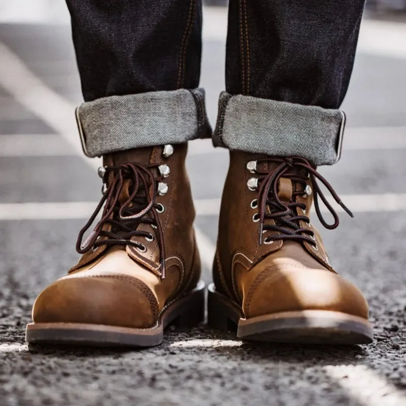 Maden First Layer Cowhide 8111 Ankle Boots Vintage Genuine Leather Paratrooper Motorcycle Boots Autumn Men Casual Safety Shoes