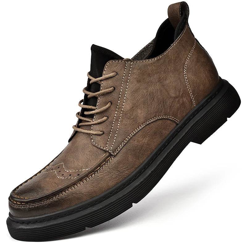 Classic autumn winter casual leather men boots Brogue lace up anti slip soles daily outdoor walking shoes for man - Touchy Style