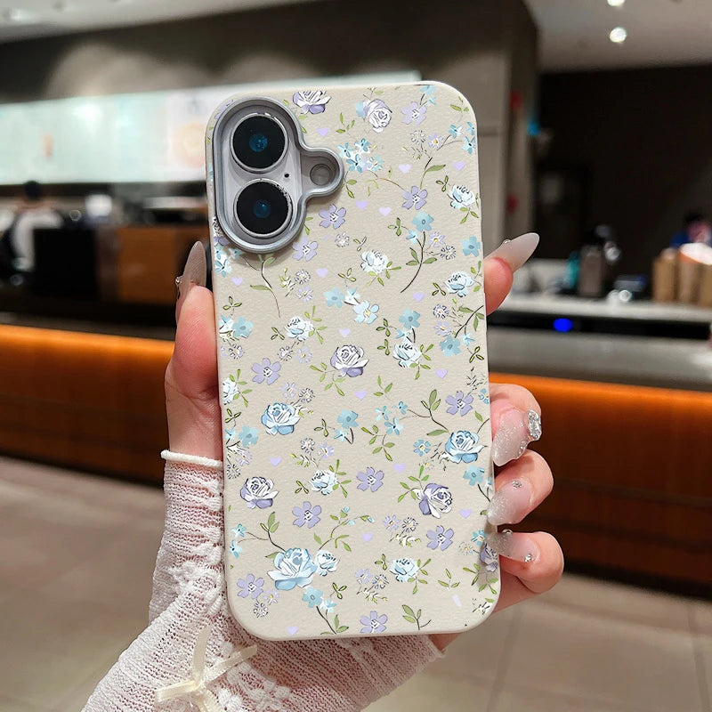 Blue Rose Flower Print Phone Case For iPhone 15 Case iPhone 16 14 13 12 Pro Max 14 Plus 11 Shockproof Leather Texture TPU Cover