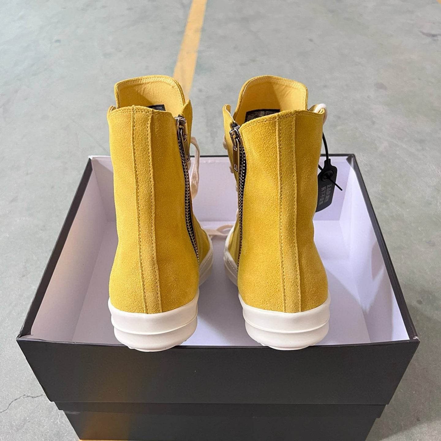 Brand Men Shoe Casual High Top Women Sneaker Yellow Ankle Boot Fashion Zip Thick-sole Ricks Summer Owens Cowhide Flat Shoe - Touchy Style
