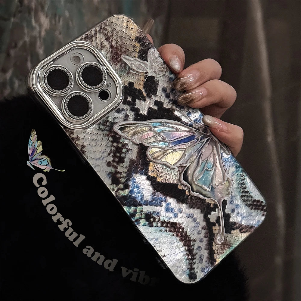 Korean Cute 3D Plating Love Heart Phone Case For iPhone 16 15 13 12 11 Pro Max 14 Plus Lens Protective Cover