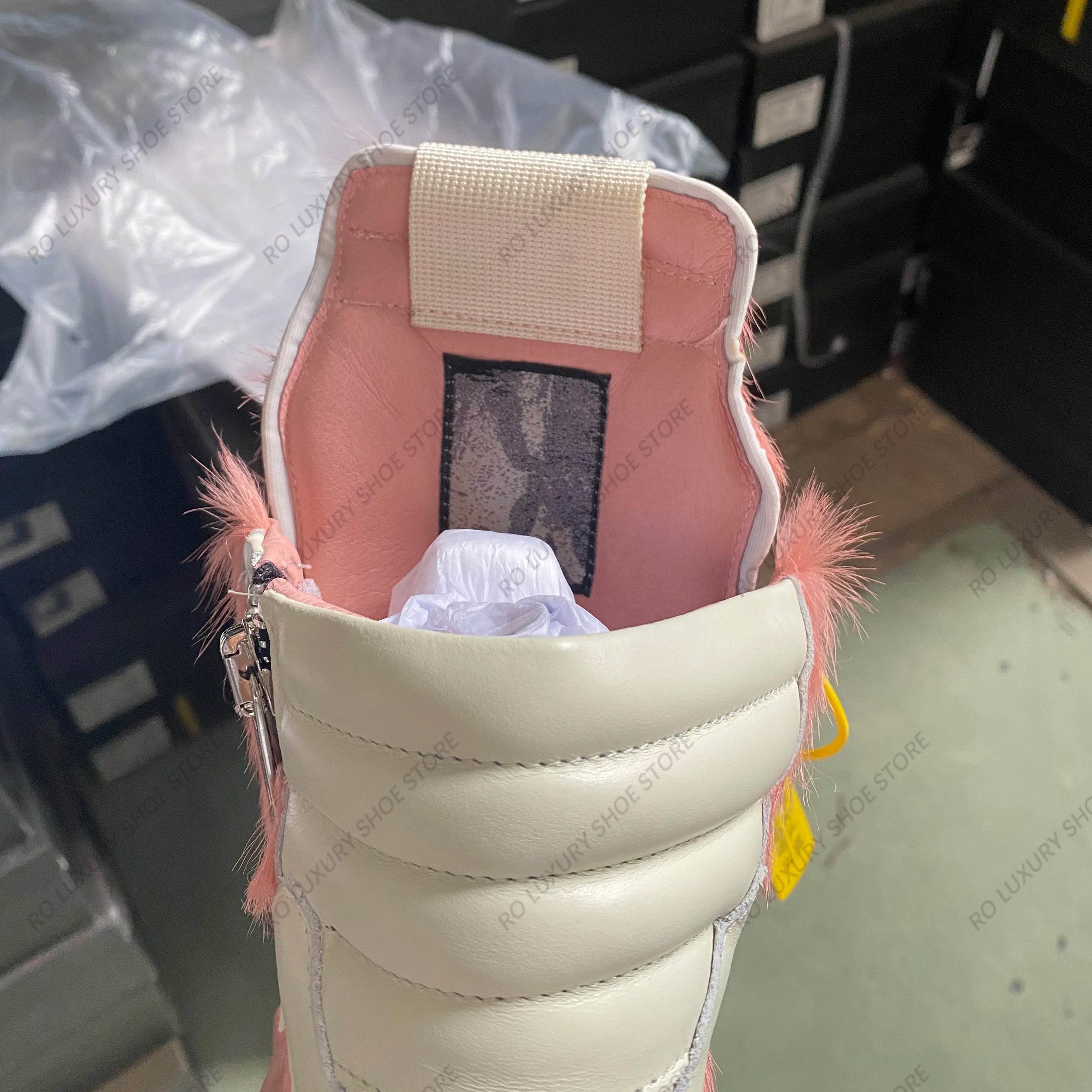 Casual Designer Horse Fur Women Ankle Boot High Top Men Sneaker Leather Geobasket Pink Zipper Quality Thick-sole Platform Shoe - Touchy Style