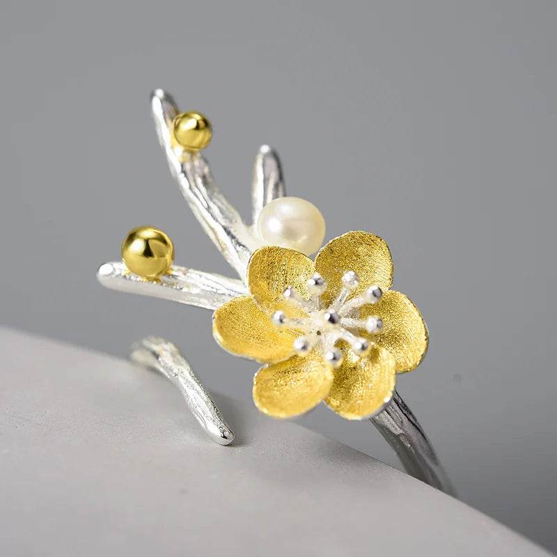 Lotus Fun Natural Pearl Adjustable Vintage Winter Blossom and Snow Flower Rings for Women Gift 925 Sterling Silver Fine Jewelry - Touchy Style