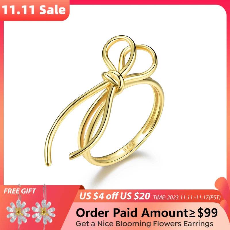 Lotus Fun 18K Gold Exquisite Lovely Knot Long Tassel Dating Rings for Women Gift Real 925 Sterling Silver Original Fine Jewelry - Touchy Style