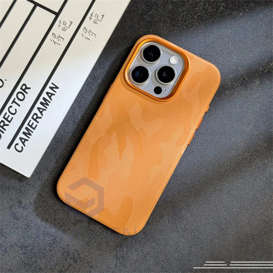 Luxury Wireless Charge Camouflage For iPhone 15 16 14 13 12 Pro Max 16pro Case Magnetic For MagSafe Shockproof Armor Back Cover