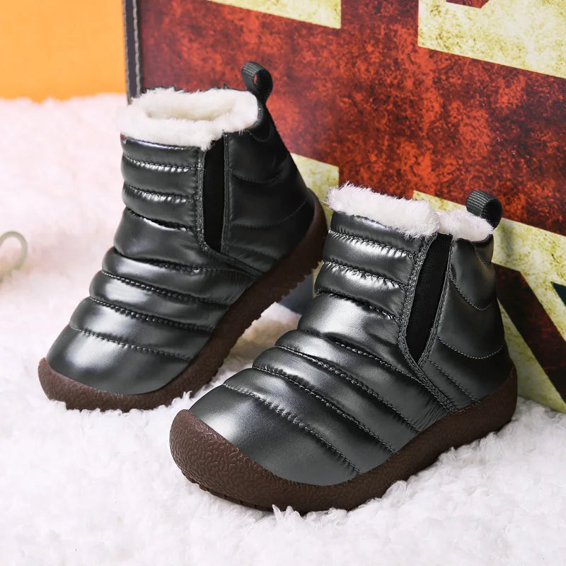 New Winter Children Shoes Leather Waterproof Warm Boots For Brand Girls Boys Plush Boots Fashion Sneakers Baby Snow Boot