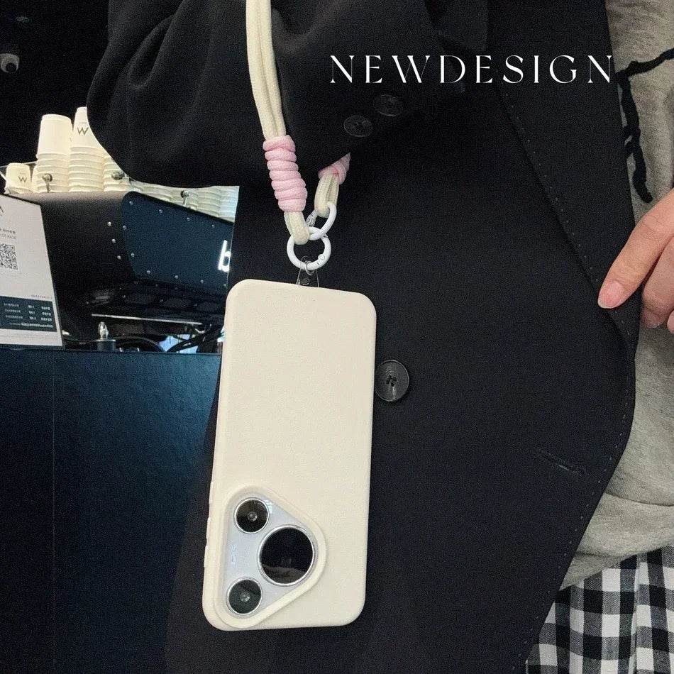 Litchi Pattern Leather Wrist Strap Case for Huawei P70 Pura 70 Ultra P60 P50 Pro Mate 40 50 60 Pro Plus Soft Lanyard Cases Cover - Touchy Style
