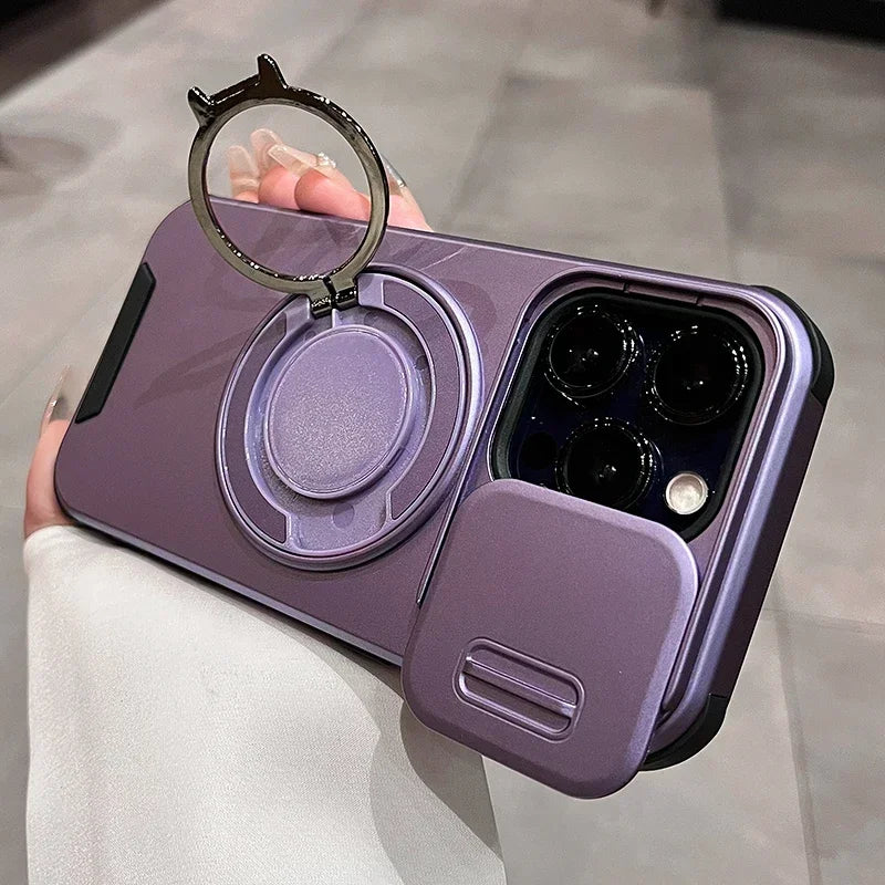 Slide Camera Protection Magnetic Bracket Magsafe Case for iPhone 15 12 11 13 14 16 Pro Max 16 Plus Heavy-Duty Rugged Armor Cover