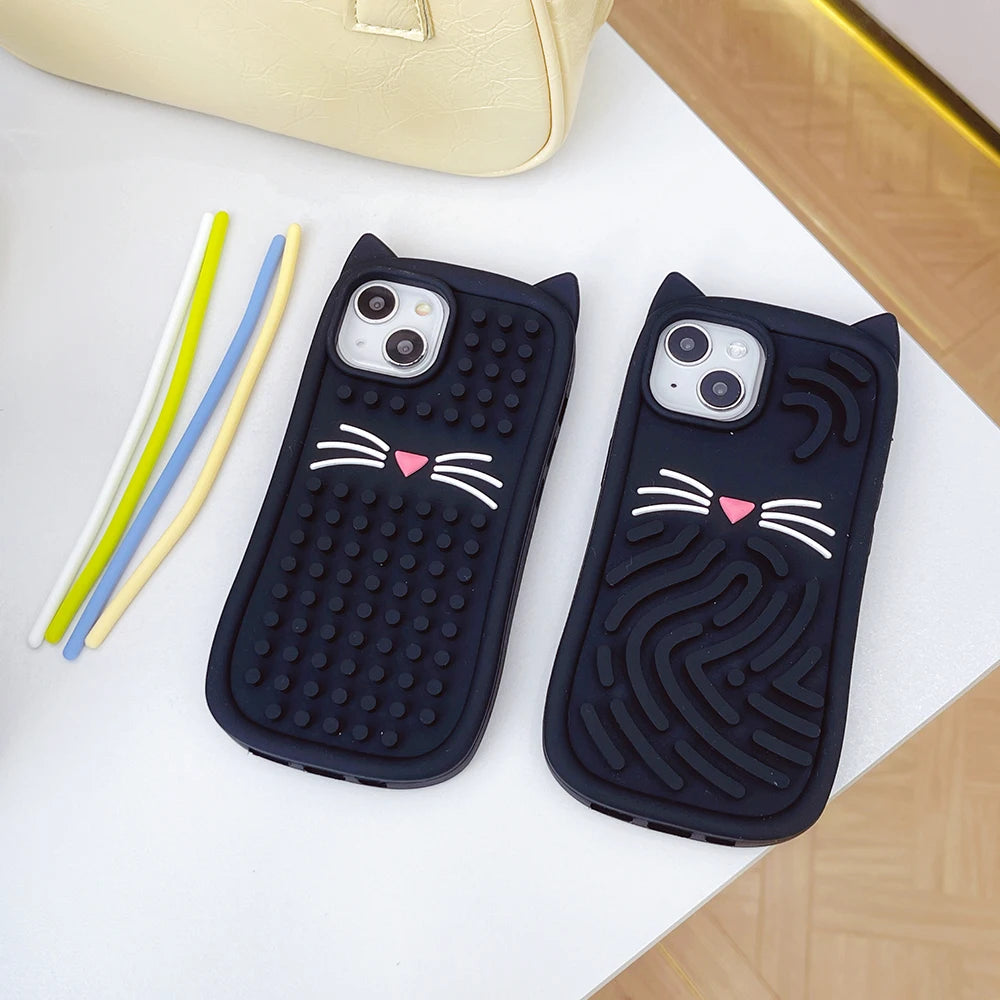 Funny Meow Meow Cat Relieve Stress Case Soft Silicone Cover For iPhone 15 14 13 Pro Max