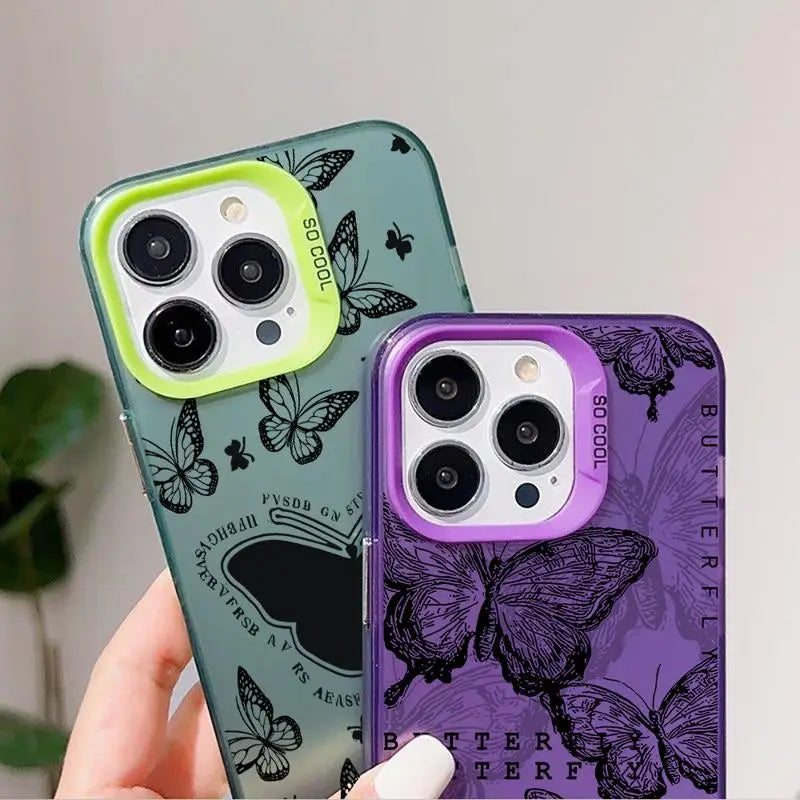 TSP34 Cute Phone Cases for iPhone 15, 14, 13, 12, 11 Pro Max, X, XS Max, XR, 7, or 8 Plus - Butterfly Leather Cover