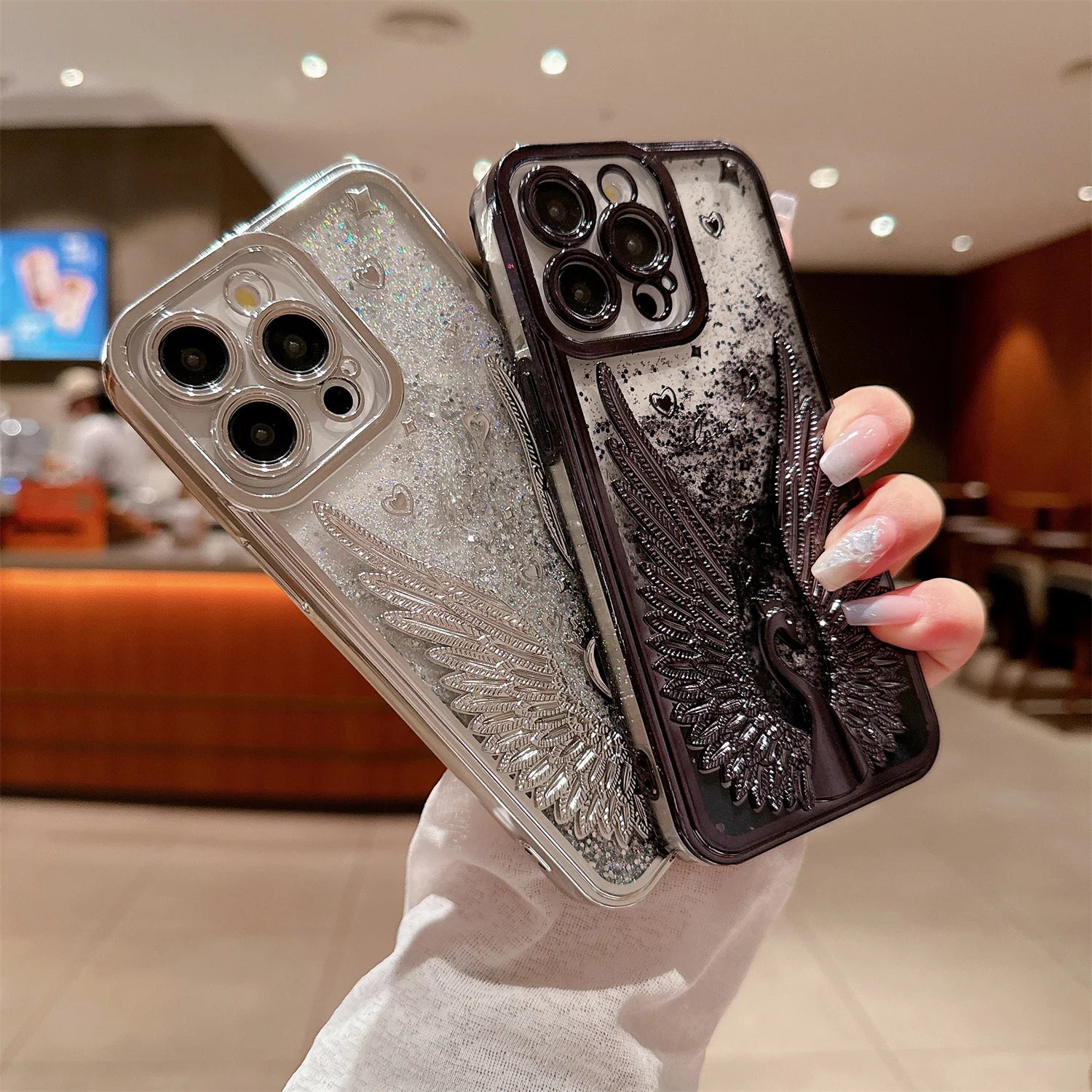 حافظة هاتف لطيفة TSP8 لهواتف iPhone 15 و14 و13 و12 Pro Max و15 Pro و11 - غطاء شفاف بأجنحة الملاك