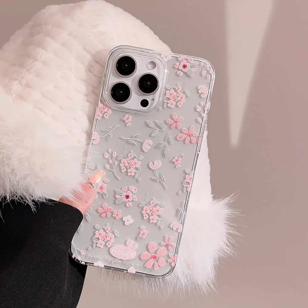 Cute Phone Cases - Flower Branch Pattern For iPhone 16, 15, 14, 13, 12, 11 Pro Max, XS, XR, 7 8 Plus - Matte Soft Silicone Bumper Cover
