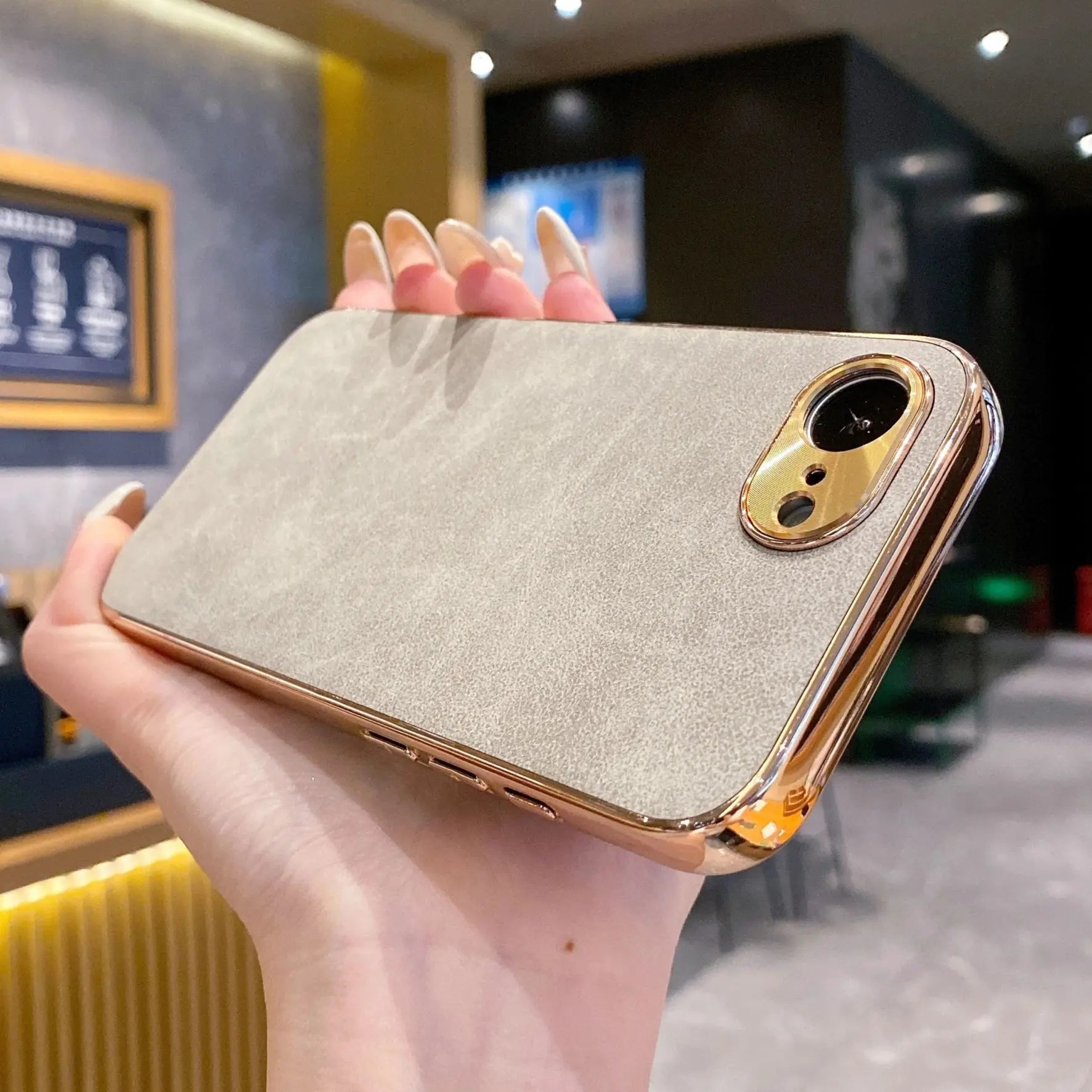 Lambskin Leather Plating Frame Bumper Cases For iPhone 16E 16 15 14 13 12 11 Pro Max Plus Retro Frosted Shockproof Hard Cover