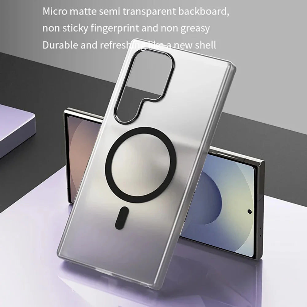 For Magsafe Matte Candy Translucent Phone Case For Galaxy S25 S24 Ultra S23 Plus FE Shockproof Wireless Charging Cover