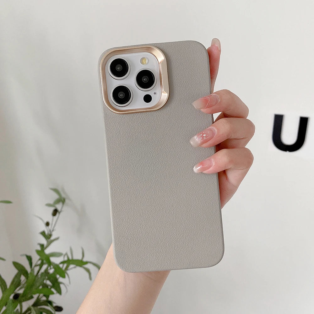 حافظات هواتف لطيفة لهاتف iPhone 16 و15 و14 Plus و13 و12 Pro Max - غطاء رفيع من مادة البولي كربونات الصلبة بنسيج جلدي - TSP424