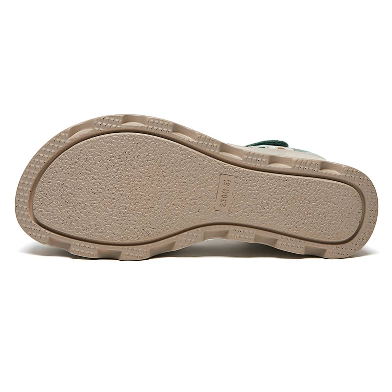 Women Sandals Genuine Leather New Summer Women Shoes hook & loop Retro Wedges Casual Print Platform Ladies Sandals