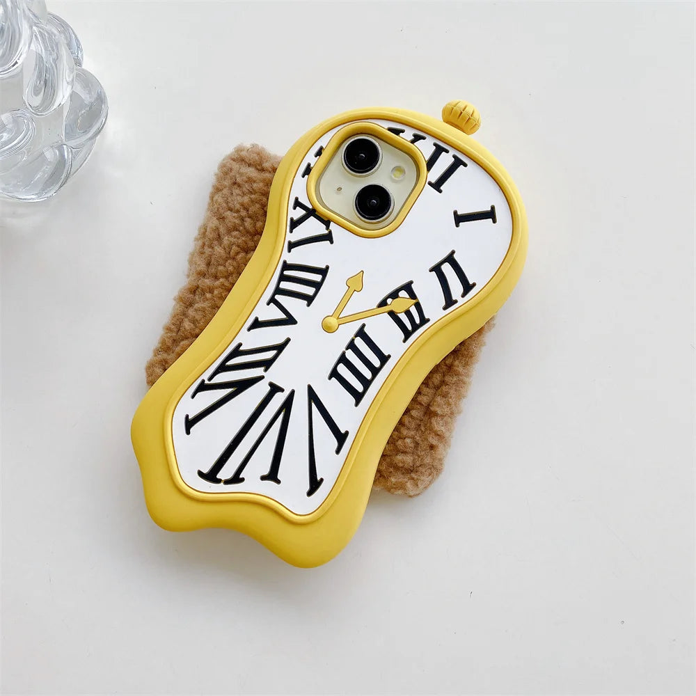 Funny Cartoon 3D Clock Phone Case For iPhone 16 Pro Max 15 14 13 12 Pro Max 11 Anti Fall Soft Silicone Cover