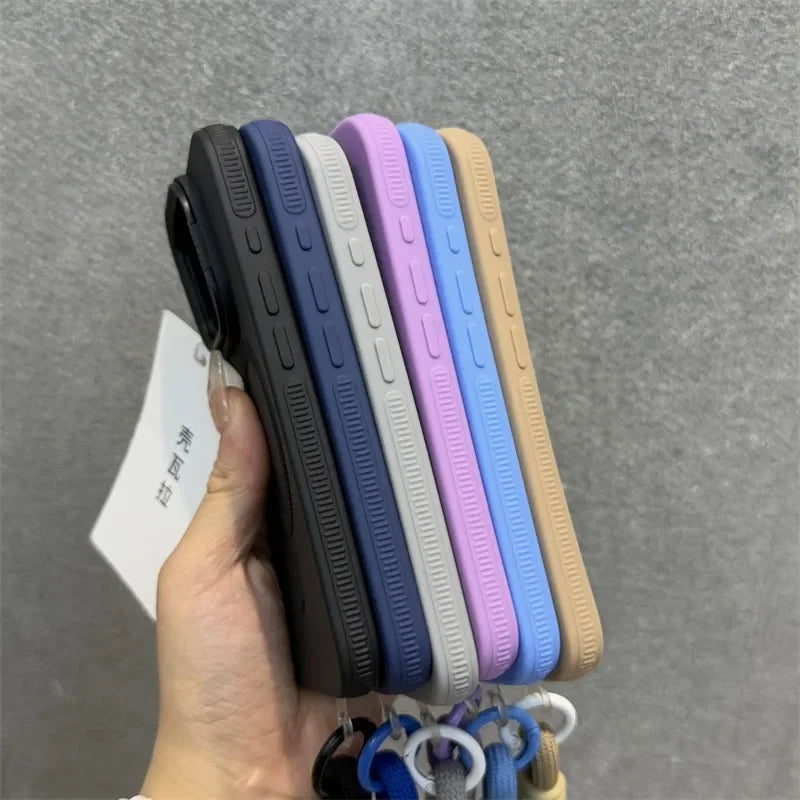 Luxury Camera Lens Stand Holder For Magsafe Case for iPhone 16 15 14 Plus 13 12 Pro Max 11 Matte Soft Lanyard Strap Band Cover