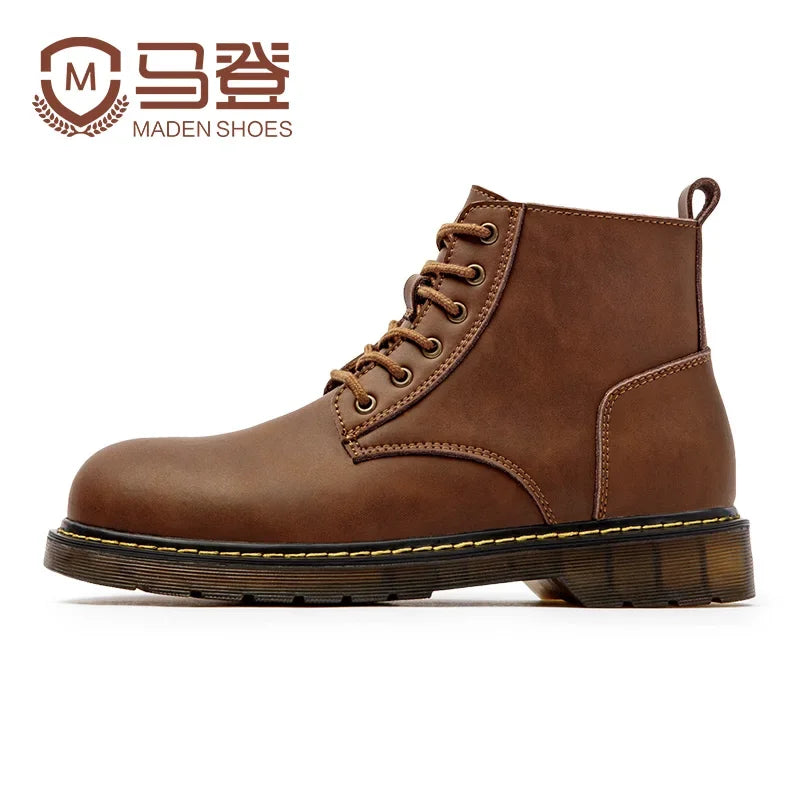 Maden Men Leather Boots Comfortable Winter Warm Shoes Male Motorcycle Men Ankle Boots Men Oxfords Snow Shoes Men Work Boots Mart