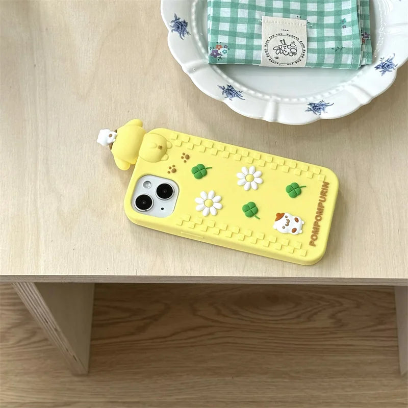 Cute 3D Cartoon PomPomPurin Phone Case For iPhone 16 15 14 13 12 Pro Max 11 Soft Silicone - Cute Phone Cases