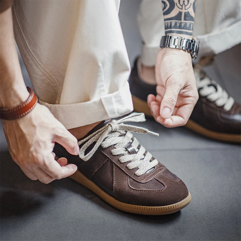Maden New Classic Brown Spliced German Trainer Shoes Flat Low-top Sneakers for Men&