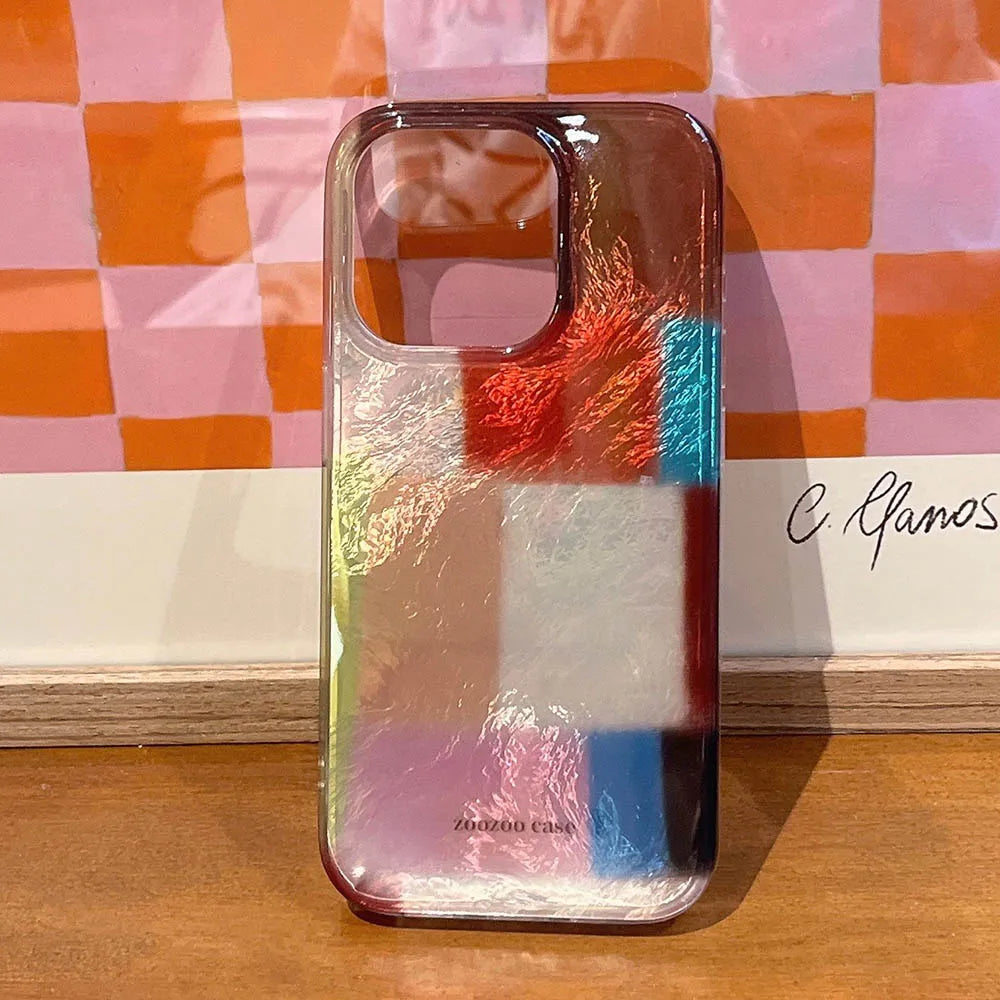 Vortex Pattern Color Grid Splicing Case For iPhone 16 Pro Max 15 14 13 12 Cover Cute Dopamine Color Block Match Plaid Soft Phone