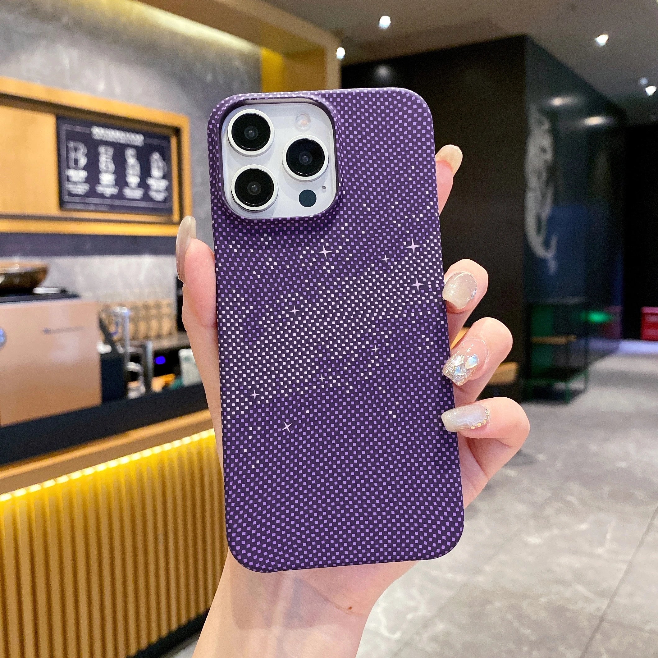 Cute Phone Cases For iPhone 16, 15, 14, 13, and 12 Pro Max models - Hit color Carbon fiber Texture - Hard PC Cover - TSP417