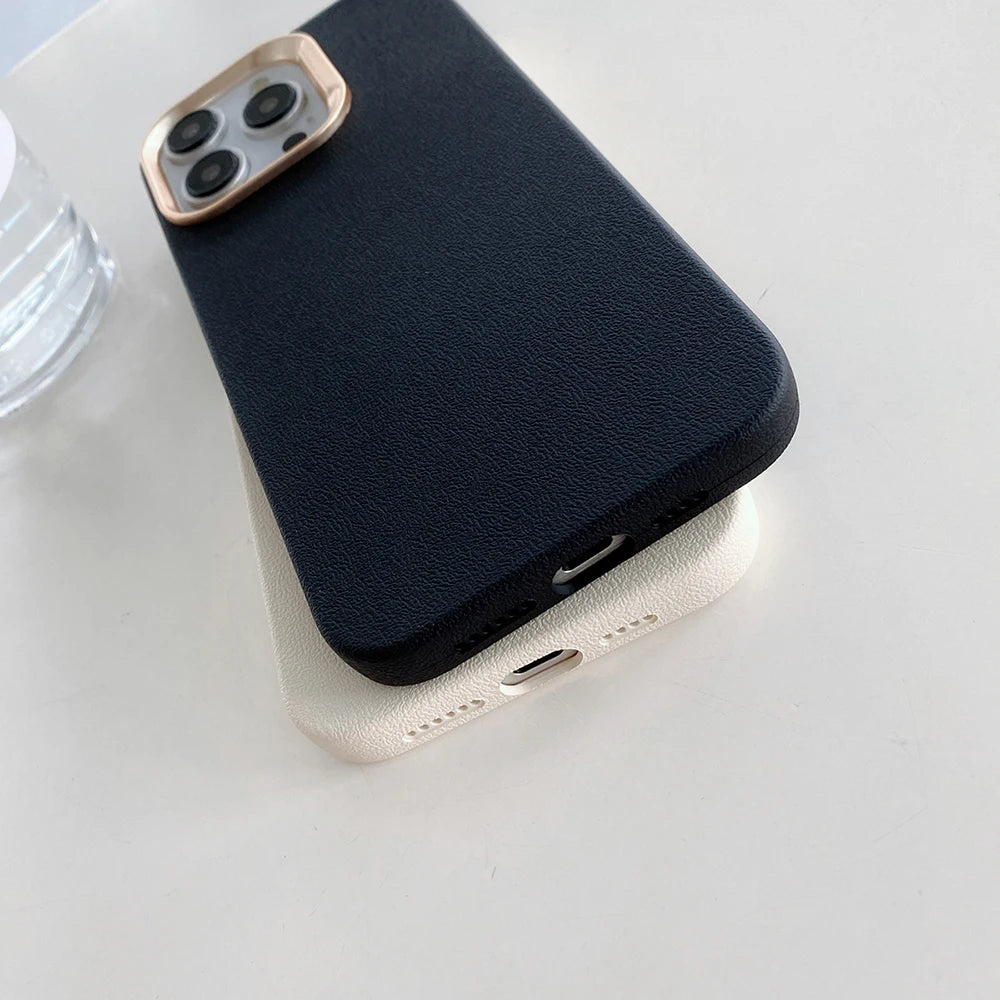 حافظات هواتف لطيفة لهاتف iPhone 16 و15 و14 Plus و13 و12 Pro Max - غطاء رفيع من مادة البولي كربونات الصلبة بنسيج جلدي - TSP424