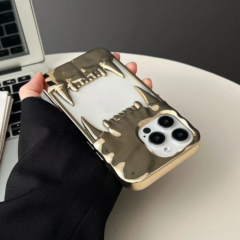 Luxury Electroplated 3D Pleated Canine Tooth Case for iphone 16 Pro Max 11 12 13 14 15 Pro Max Plus Soft Bumper Shockproof Cover