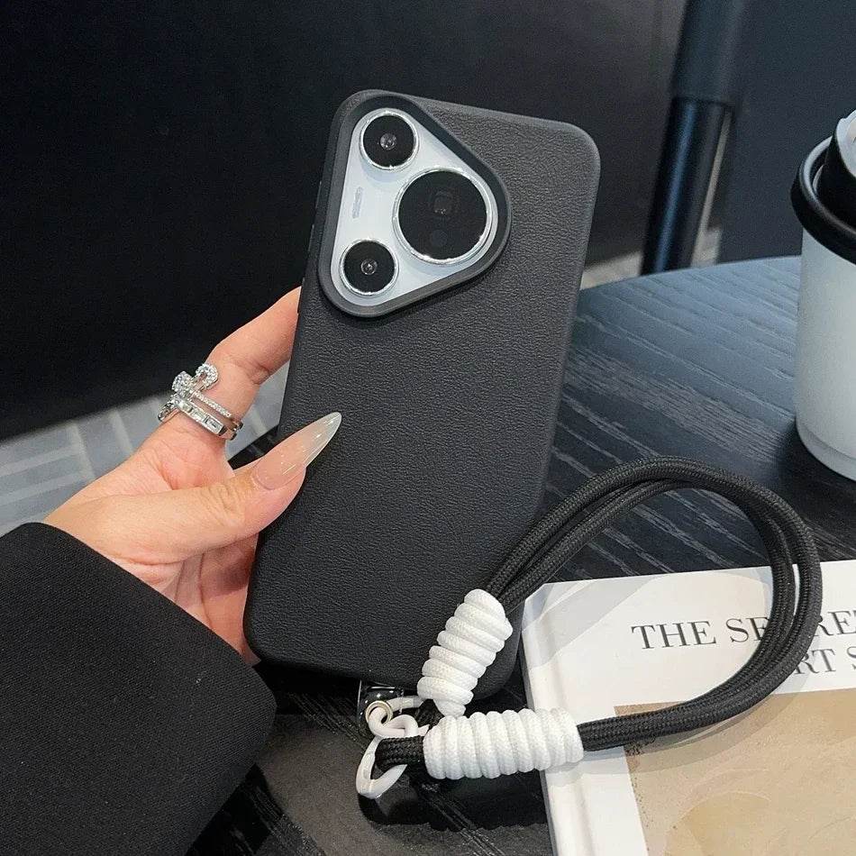Litchi Pattern Leather Wrist Strap Case for Huawei P70 Pura 70 Ultra P60 P50 Pro Mate 40 50 60 Pro Plus Soft Lanyard Cases Cover - Touchy Style