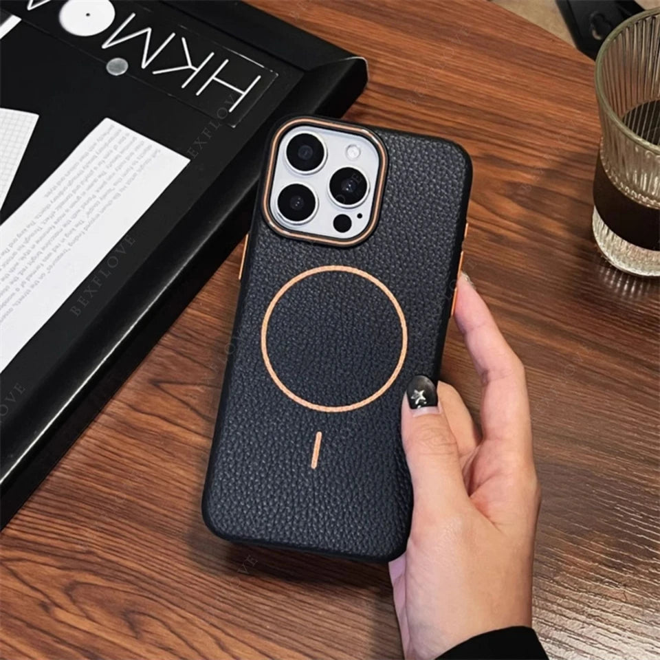 Leather Magnetic Phone Case For iPhone 15 14 13 12 11 16 Pro Max Plus SE XR X XS MAX For Magsafe Wireless Charge Protector Cover