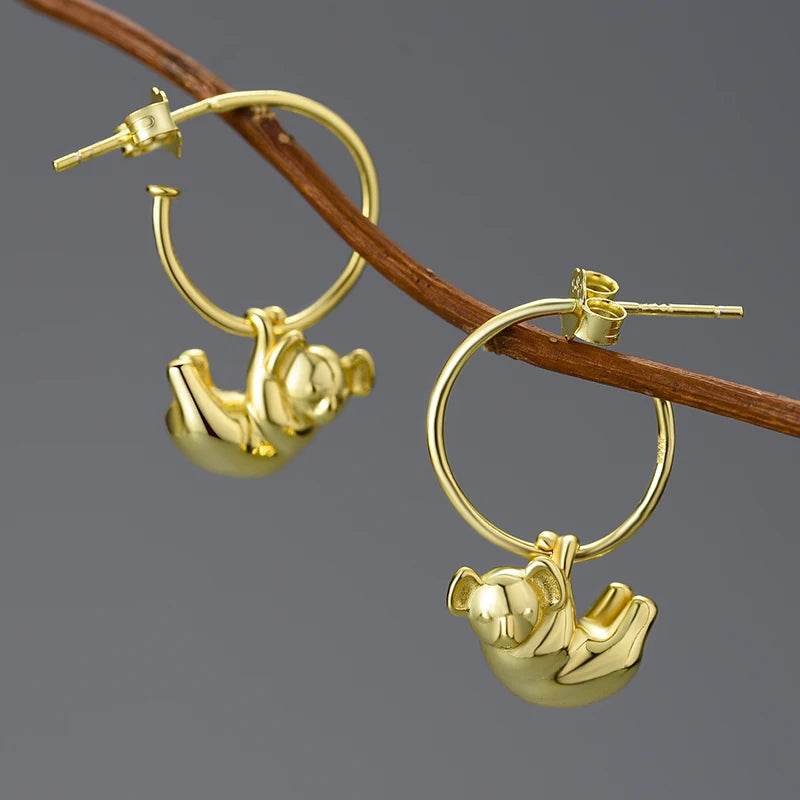 Lotus Fun 18K Gold Cute Koala Round Hoop Earrings for Women Gift Real 925 Sterling Silver Original Luxury Quality Fine Jewelry - Touchy Style
