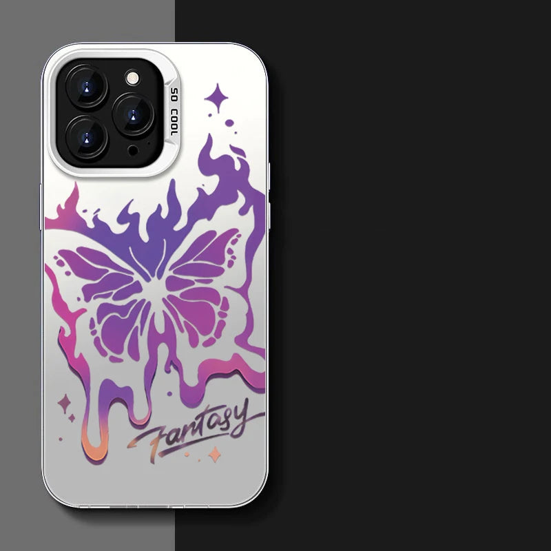 Purple Butterfly Phone Holder Case for iPhone 15 16 14 13 12 11 Pro Max X Xs Max XR 7 8 Plus Mini Luxury Aurora Stand Cover