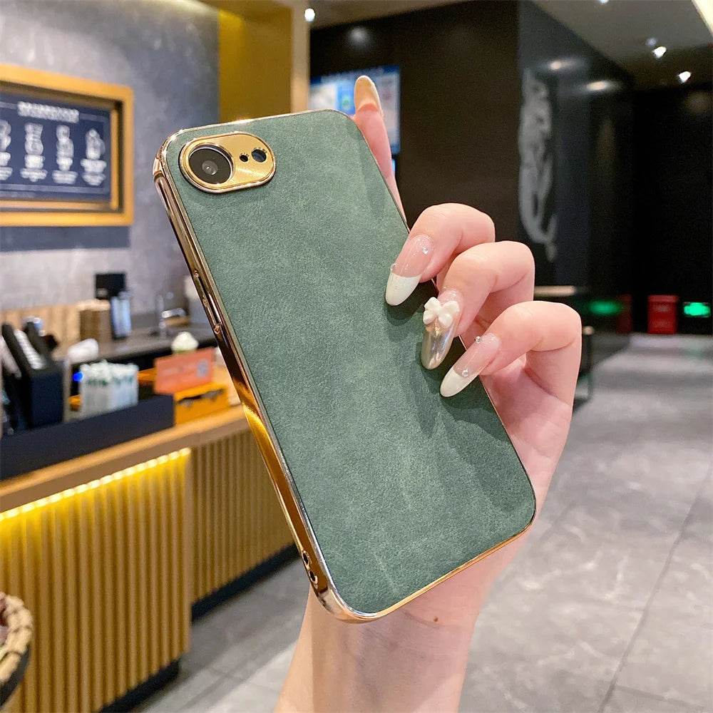 16e Luxury Leather Texture Phone Case For iPhone 16e SE4 16E 2025 Plating Shockproof Frame All Inclusive Metal Lens Back Cover - Touchy Style