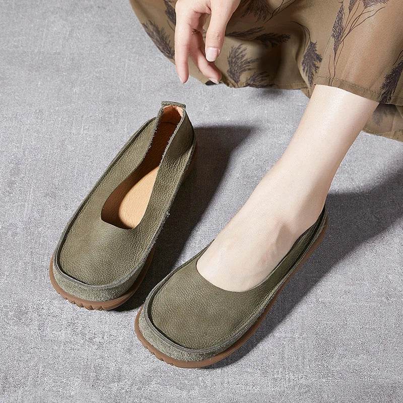 New Design Literary Style Women Flat Shoes Slip-On Loafers Genuine Cow Leather Non-slip Handmade Retro Shoes - Touchy Style