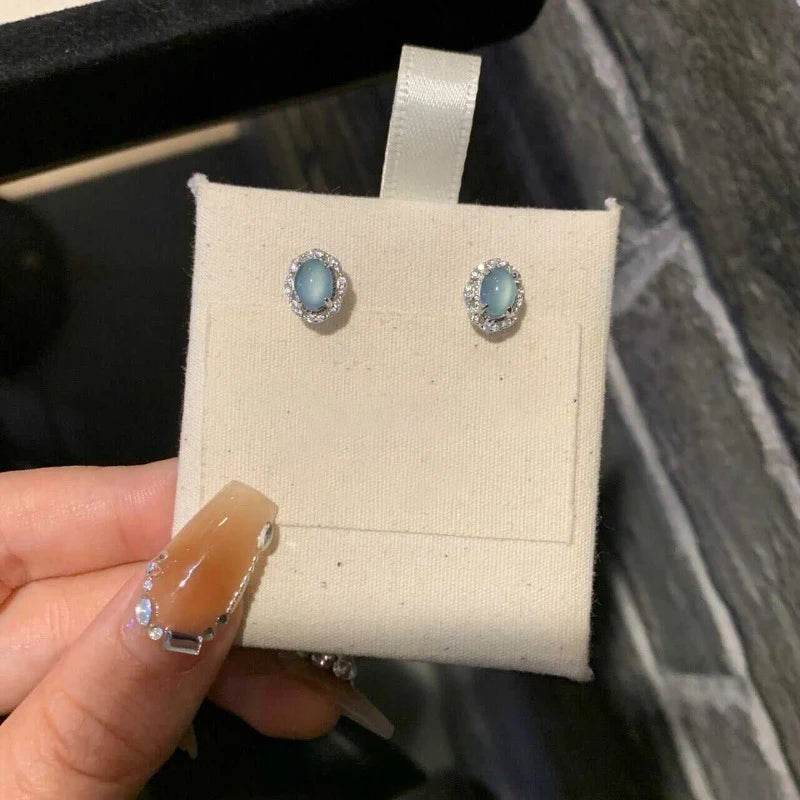 PANJBJ 925 Sterling Silver Blue Crystal Studs Earrings For Women Zircon Geometry Design Sweet Banquet Jewelry Gift Dropshipping - Touchy Style
