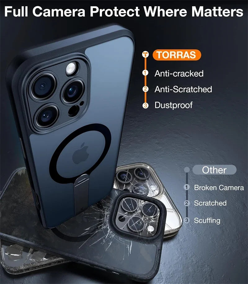 360 Hidden Metal Stand Magnetic Case for Magsafe IPhone 16 15 14 13 12 Pro Max Plus IPones i16 i15 ProMax Mag Safe Phone Cover