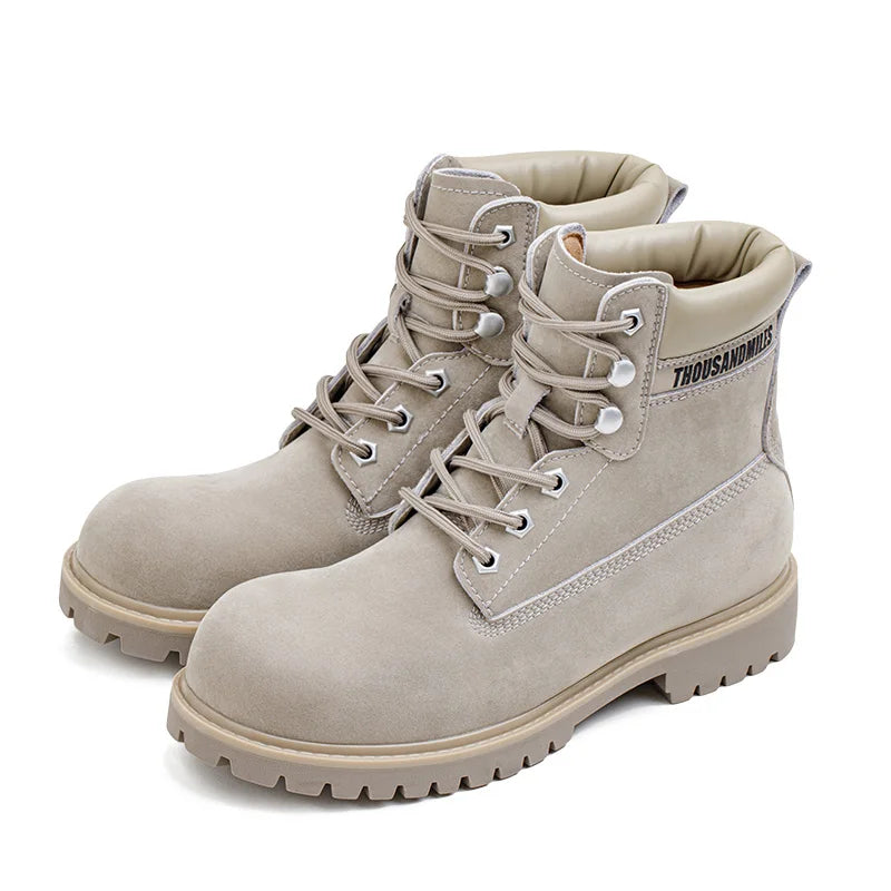 Maden Casual Desert Grey Boots Thick-soled Mid-cut Work Boots for Men Versatile Warm Leather Boots for Autumn and Winter Shoes