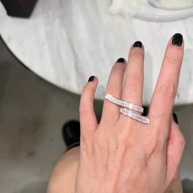 PANJBJ 925 Sterling Silver Irregular Zircon Rings For Women Splicing Versatile Originality Open Jewelry Gift Dropshipping - Touchy Style